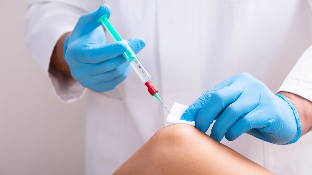 A type of knee injection that is used to temporarily reduce knee pain,  is a Hyaluronic Acid Injection, also known as viscosupplementation.